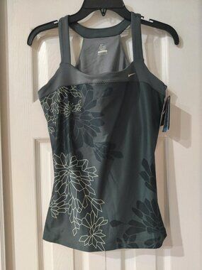 Nike Womens Dri Fit Athletic Training Gray Floral Tank Top Size Medium